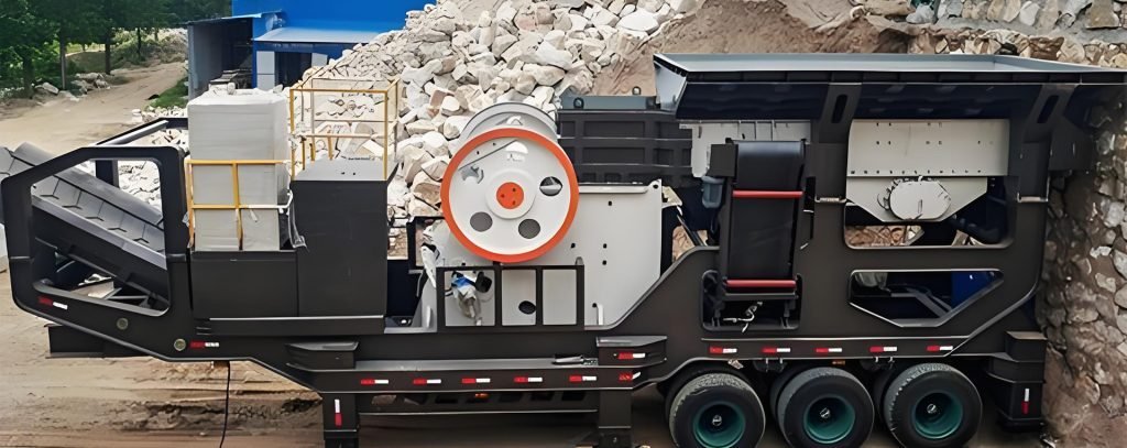 A-mobile-mounted-mobile-jaw-crusher-performing-primary-crushing-of-large-ore-blocks-at-a-mine-site