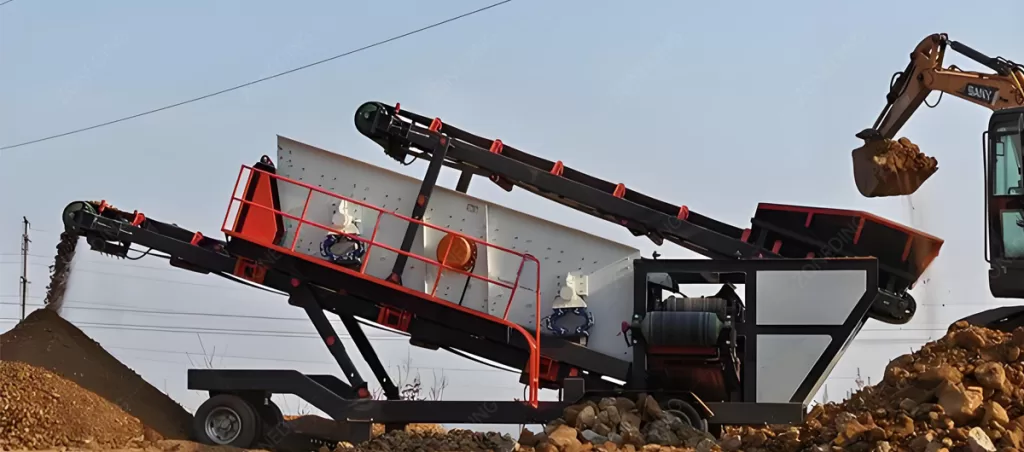 Mobile screening station for screening sand and gravel