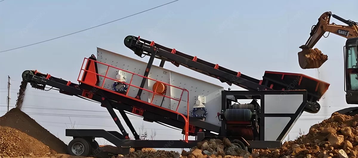 Mobile screening station feeding and discharging