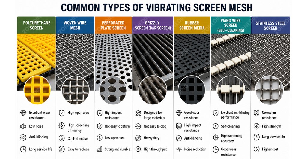 Which operating conditions are suitable for different types of screens