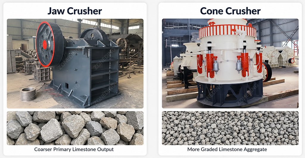 Comparison of limestone aggregate produced by jaw crusher and cone crusher