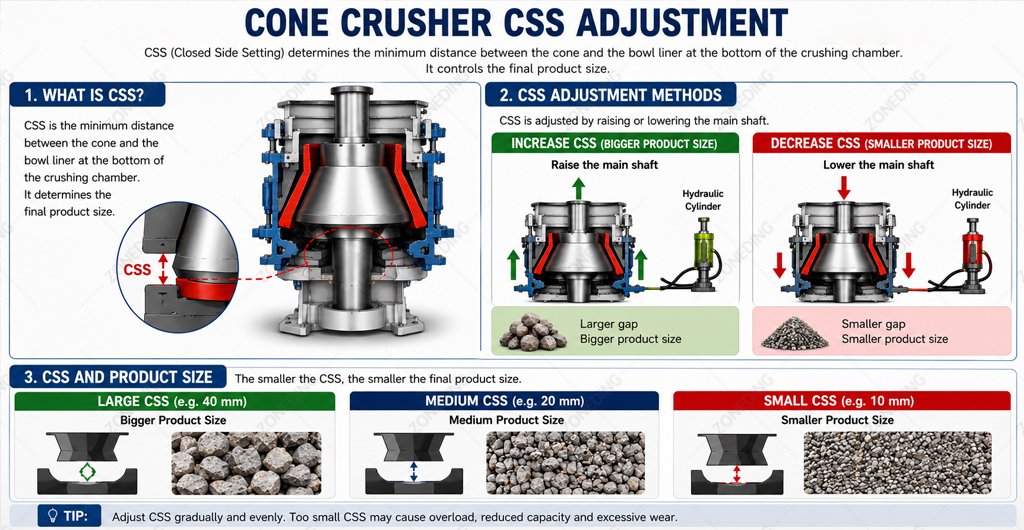 Cone crusher css adjustment