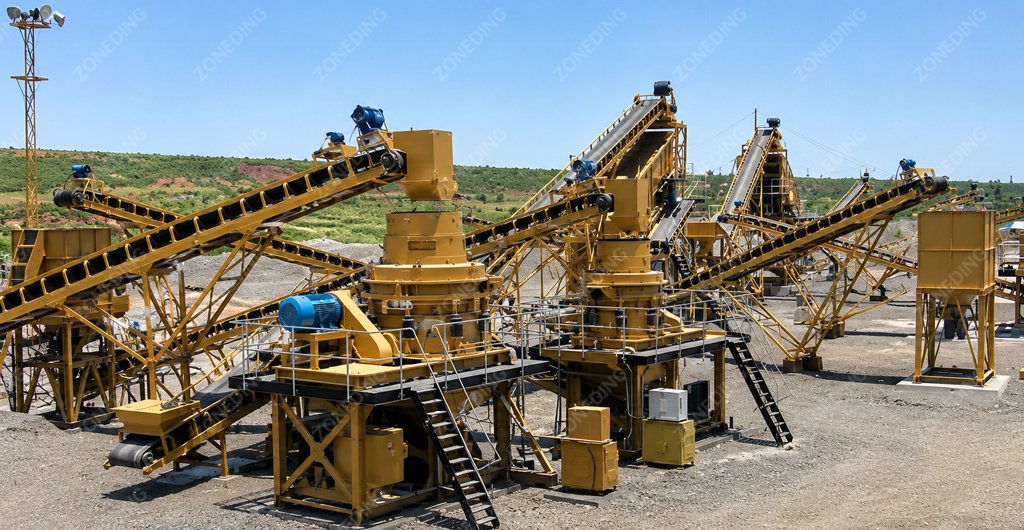 Cone crusher operating in secondary processing stage