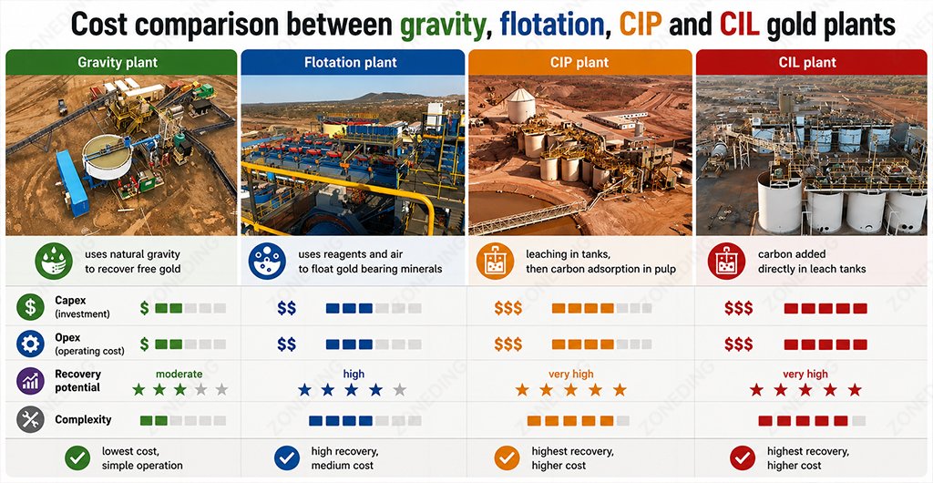 Gold processing plant cost comparison