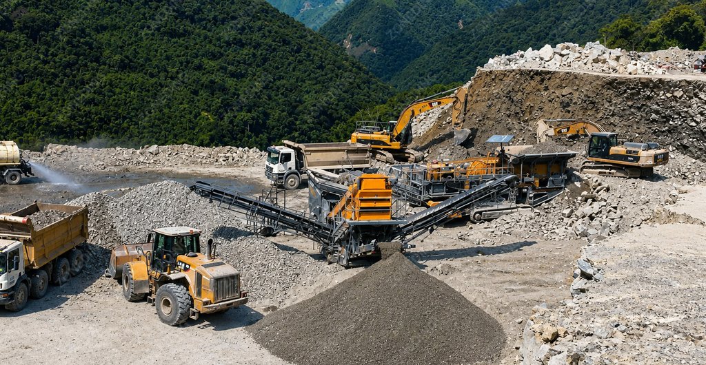 Mobile crusher plant operating on a quarry project in Colombia