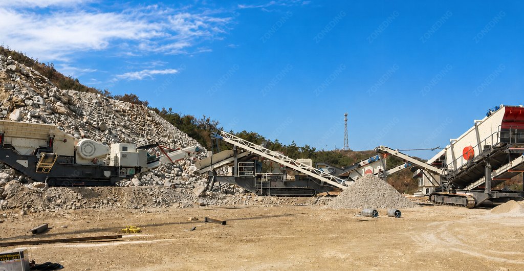 Mobile crusher producing aggregates for road construction in Colombia