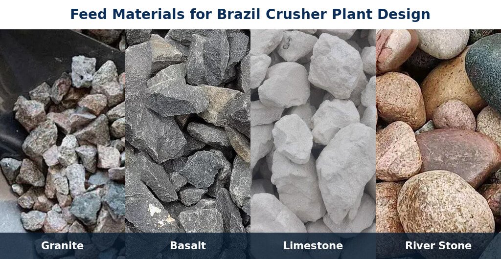 Comparison of granite, basalt, limestone, and river stone commonly considered when designing quarry and aggregate crushing plants for different material conditions.