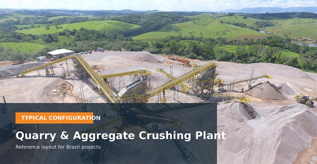 Brazil quarry aggregate crushing plant with crushers, screens, and conveyors