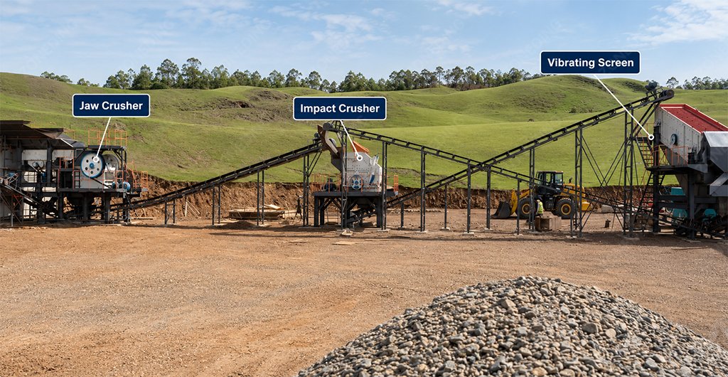 120 TPH limestone jaw and impact crushing plant layout