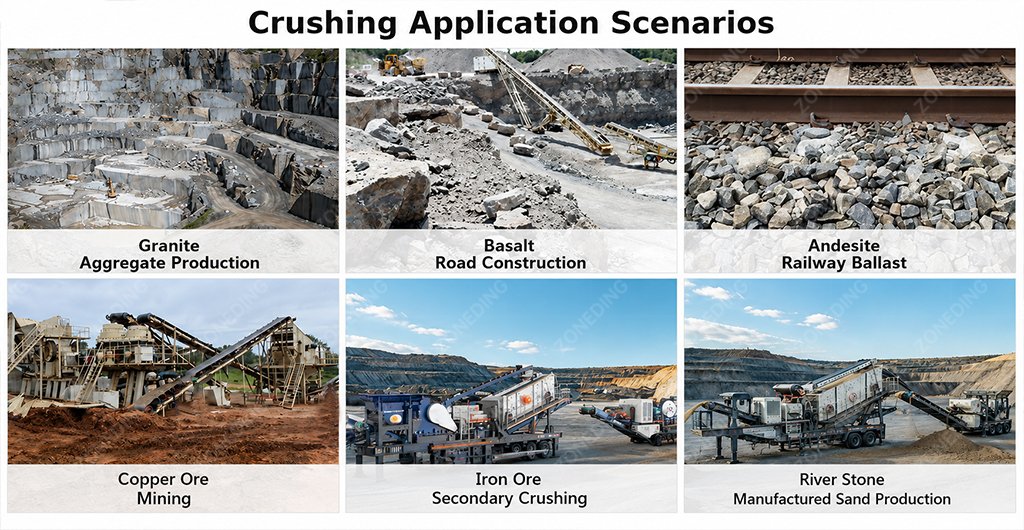 Granite, basalt, copper ore and andesite processed by a mobile cone crusher