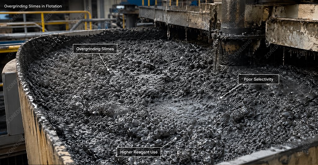 Effect of excessive grinding on lead-zinc flotation performance