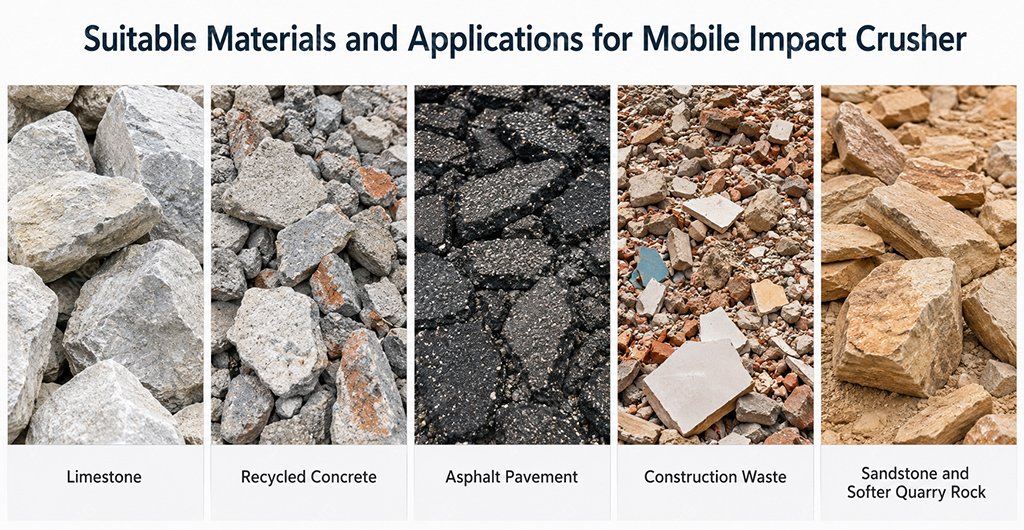 Limestone concrete and asphalt materials for mobile impact crushing