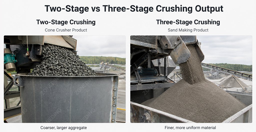 Aggregate particle shape comparison between two-stage and three-stage crushing
