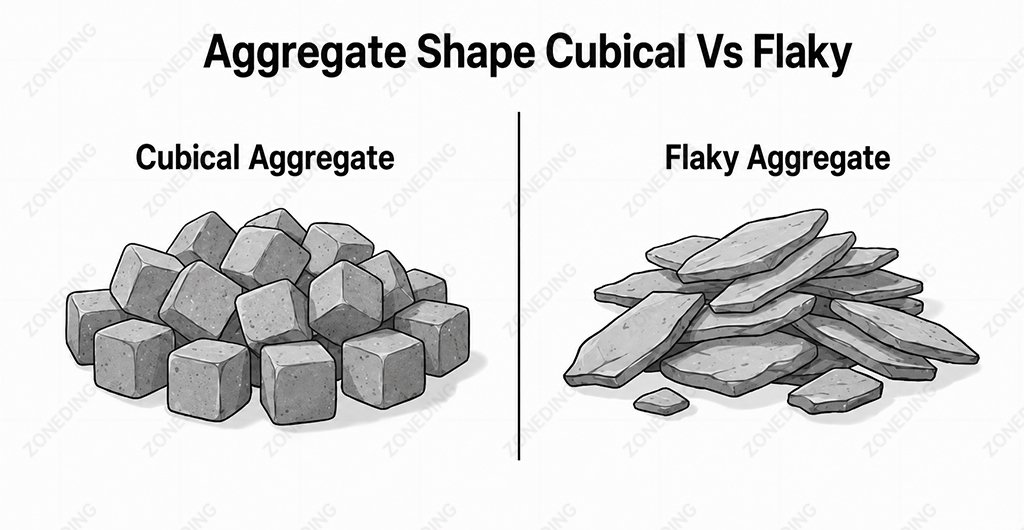 Comparison between cubical and flaky aggregate particles