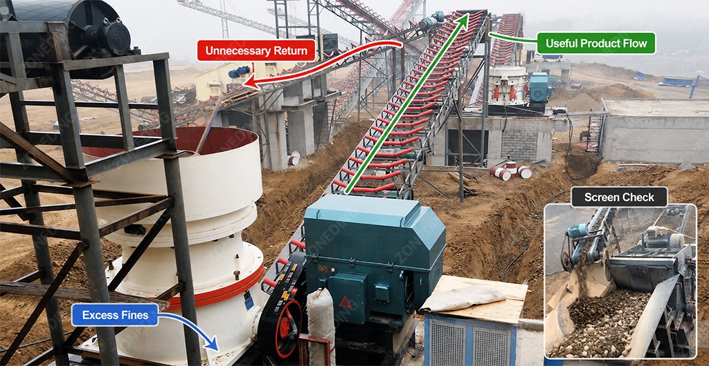 Reduce return load without excess fines