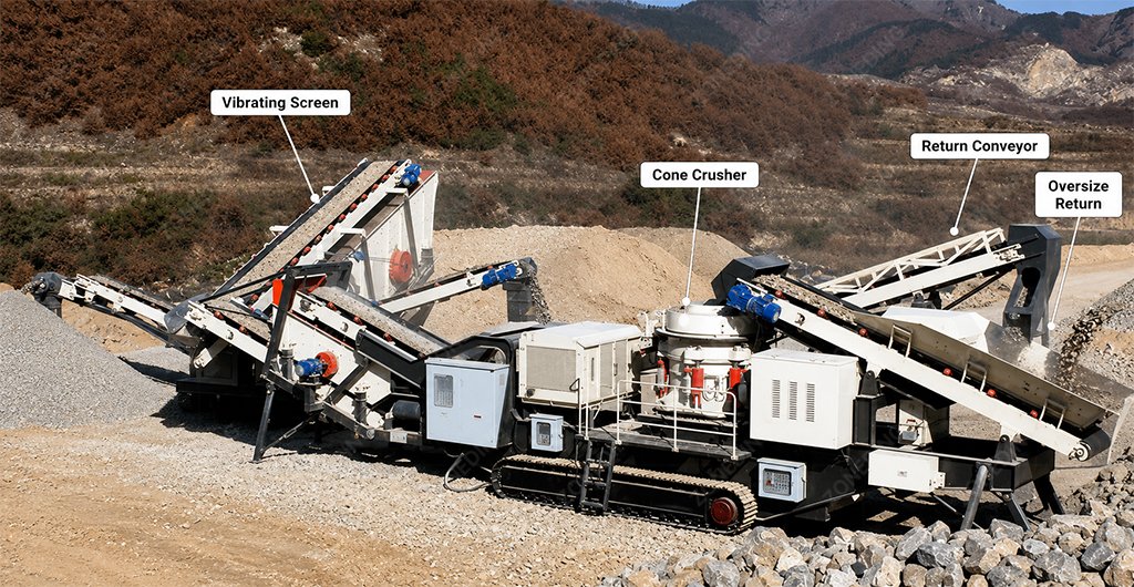 Closed circuit aggregate crushing process for shape and gradation control