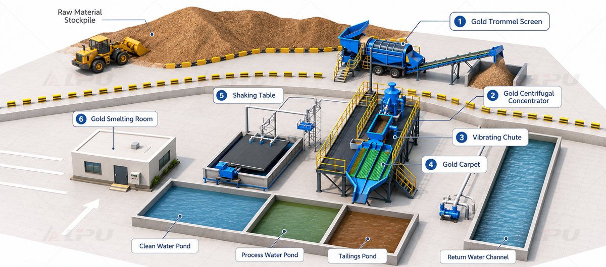 Gold wash plant processing flowsheet