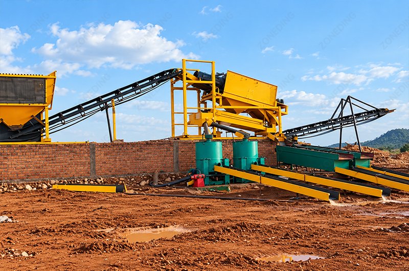 Stationary gold wash plant with trommel screen and sluice recovery system